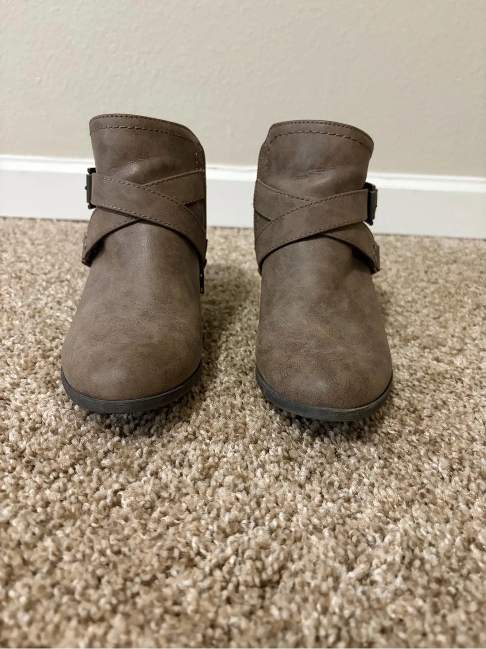 Indigo Taupe Ankle Booties with Buckle Strap